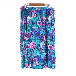 Vintage Floral Printed Pleated Front Midi Skirt 16